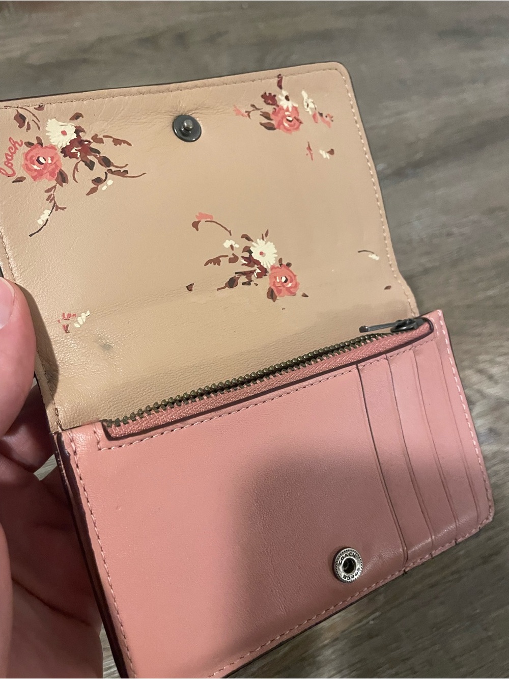 Coach Pink Leather Snap Card Wallet - Picture 2 of 4